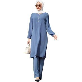 Muslim Clothes for Women Islamic Sets Top+Pants Outfits Abaya Modest Casual Dubai Robe Trousers