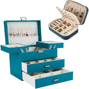 Dajasan 4 Layers Jewelry Box for Women + Velvet Travel Jewelry Box