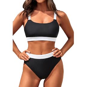 Tempt Me Women Two Piece High Waisted Bikini Swimsuits with Bottoms Teen Scoop Neck Sport Bathing Suits