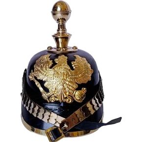 WAIZ German Pickelhaube Helmet Leather Pickelhaube Imperial Prussian Helmet Brass Military Officer Round Top Men’s Costume WWI & WWII Helmets Replica LARP Re-Enactment Party Cosplay Costumes