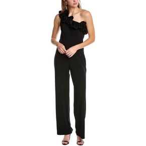 Adrianna Papell Stretch Crepe Ruffle One Shoulder Jumpsuit