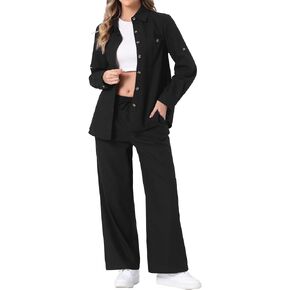 Allegra K Women's 2 Piece Linen Set 2024 Button Down Shirt Drawstring Wide Leg Pants Casual Outfits