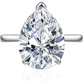 FLYYQMIAO 4 Carat Pear Cut Moissanite Engagement Ring for Women 925 Sterling Silver Teardrop Cubic Zircon Simulated Diamond Wedding Princess Solitaire Bands Bridesmaid Gift Open Ring(Yellow)