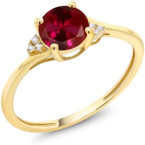 Gem Stone King 10K Yellow Gold Customized and Personalized Round Gemstone Birthstone and Diamond Accent Engagement Ring For Women