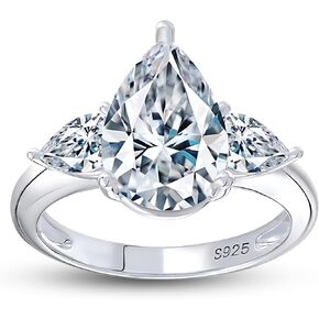 Pear CZ Engagement Rings for Women by Ginger Lyne |3.78 Ct Faux Diamond Ring | 925 Sterling Silver 14K White Gold Wedding Rings for Women | Travel Promise Rings for Her