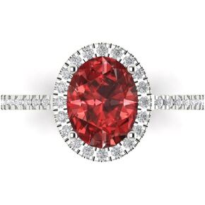 Clara Pucci 2.86ct Oval Cut Solitaire Halo Natural Garnet Designer Anniversary Bridal Engagement Ring 14k White Gold