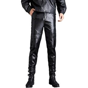 Idopy Men's Stretchy Soft Motorcycle Biker Cargo Pu Faux Leather Pants Streetwear