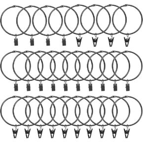 uxcell 28 Pack Curtain Rings with Clips, 3" Interior Diameter Curtain Clip Rings Hooks for Hanging Drapery Vintage Decorative Rustproof Drapery Ring with Hooks, Black