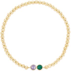 EVE'S ADDICTION Custom Gold Tone Two Stone Birthstone Beaded Bracelet (6" long, stretchable bracelet) - Mother's Bracelet - Personalized Gift for Mom - Gifts for Mom