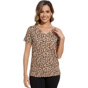 WiWi Bamboo Viscose Pajama Tops for Women Soft Short Sleeve Tee Sleep Shirts V Neck T-Shirt Pjs Top Sleepwear S-XXL