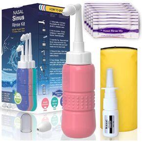 TONELIFE Sinus Rinse Kit 300ml+40Packets Nasal Salt -Nasal Wash Saline Packet Refills-Nose Cleaner-Neti Pot with Powdered Saline Convenient Packets for Adult Kids Nose Clean,Blue