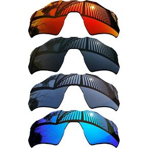 4 Pieces Replacement Lenses Compatible with Oakley Radar EV XS Path (Youth Fit) OJ9001 Sunglasses - Solid Black+Titanium+Ice Blue+Fire Red