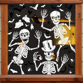 Large Halloween Window Clings, 10 Sheets Skeleton Halloween Window Stickers Decals Decor for Halloween Window Decorations, Scary Bat Ghost Window Clings for Party Halloween Decorations Indoor