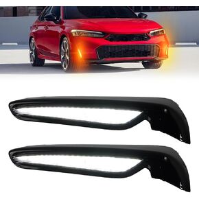 Switchback White/Amber LED Front Fog Lamp DRL Amber Sequential Turn Signal Light Compatible with Honda Civic Type R 2023 2024 2025 Replacement Front Bumper Trim