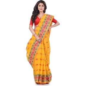 Women's Traditional Pure Handloom Cotton Saree Puspanjali Woven Designer Without Blouse Piece 5.6 Mtr