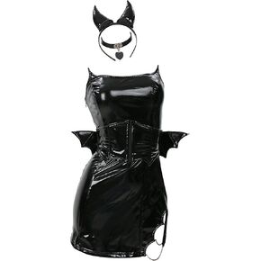 MEOWCOS Women's Bodycon Dress Halloween Party Dress Gothic Bat Element Design Strapless Mini Dress with Corset