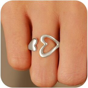 Love Heart Rings for Women 925 Sterling Silver 14K Gold Plated Mother Daughter Ring Promise Rings for Her Eternity Engagement Wedding Band Rings Adjustable Stackable Pinky Rings Valentine's Day Gift