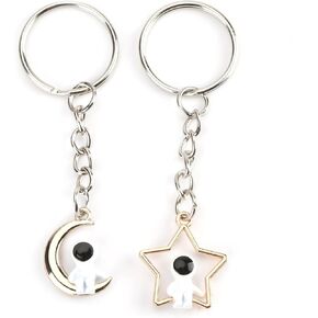Cute Moon Star Keychain for Couples,Astronaut and Moon Spaceman Keyring Set,Perfect Soulmate Gift for Boyfriend, Husband, Girlfriend, Unique Space Keychain for Christmas Stocking Stuffer, Basket Gifts