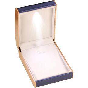 LED Black Necklace Pendant Jewelry Gift Box Luxury PU Leather Dome Top Designed with Gold Color Painted on the Sides Necklace Earrings Jewelry Gift Holder Box with Light for Women for Men