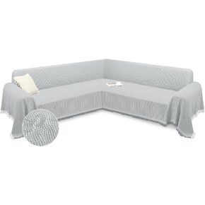 Arfntevss Sectional Couch Covers Boho L Shape Sofa Cover with Simple Tassel Soft Reversible Corner Sectional Couch Cover Waffle Woven Jacquard U Shaped Sofa Slipcovers Protector (X-Large, Light Gray)