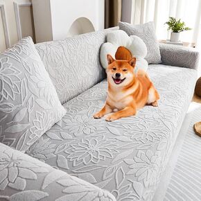 Pet Couch Covers for Sofa, Boho 3D Floral Couch Protector for Dogs with 2 Pillow Covers 18x18, Soft Comfy Washable Plush Sofa Mat Pet Bed Couch Slipcover (Light Gray,M)