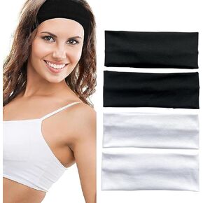Fashion Headbands for Women 4 Pack Skin Friendly Fabric Non-Slip Premium Stretch Sweat-Absorbent Breathable Wear for Yoga, Travel or Running