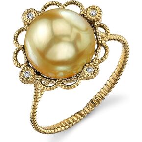 The Pearl Source Pearl Ring with Golden South Sea Cultured Pearl and 14K Gold Lea Pearl Ring for Women