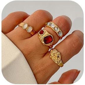 Chunky Gold Rings Set for Women Stacking Finger Rings Knuckle Rings Silver Statement Rings Set Punk Jewelry