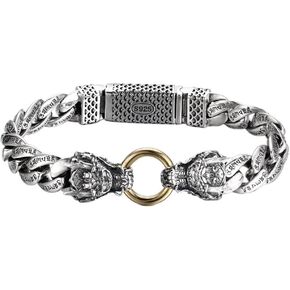 Antique Stainless Steal Silver Black Dragon Chain Bracelet for Men in Tribal Tattoo Pattern 22cm(8.66 inch)