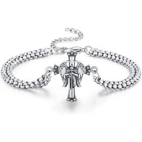 Unisex Saint Michael Bracelet for Women Men 925 Sterling Silver Patron Archangel Michael Cross Knight Templar Bracelet Catholic Jewelry,9"