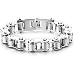 COOLSTEELANDBEYOND Masculine Mens Bike Motorcycle Link Bike Chain Bracelet of Stainless Steel