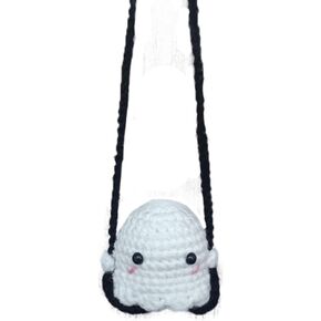 Halloween Ghost Crochet Car Ornament, Handmade Knitted Car Rearview Mirror Hanging Charm, Cute Car Interior Decoration Accessories, Swinging Ghost Ornament for Men and Women