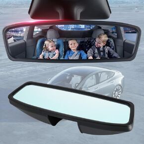 Wide Angle Rear View Mirror for Tesla Model Y Accessories (2020-2025)|Anti-Glare Panoramic Design|Eliminate Blind Spots|Interior Clip-on Convex Rearview Mirror (Blue Lens)