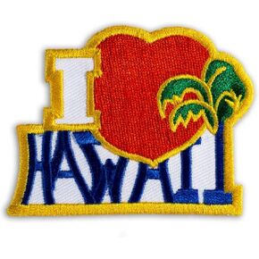 Hawaiian Iron-On Embroidery Applique Patch I Love Red, Blue One Size