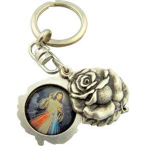 Religious Gifts Silver Tone Saint Jude with Our Lady of Guadalupe Sliding Rosebud Medal Key Chain, 1 3/4 Inch