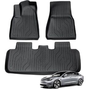 Floor Mats for Tesla Model Y 2021-2023 2024, 6 Pcs Mats Custom Fit All Weather, Waterproof TPE Interior Cargo Liner & Front & Rear Trunk Mats with Anti-Slip for Model Y 5-Seater (Not Fit 7-Seat)