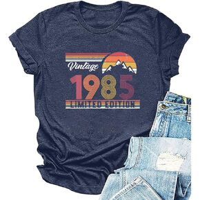 قمصان عيد الميلاد الأربعين للنساء خمر 1984 جرافيك تي شيرت حفلة عيد ميلاد هدية رسالة طباعة تي شيرتات قصيرة الاكمام in Kuwait