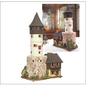 Ceramic Art Tealight Candle Holder Room Decoration Handcrafted Collectible Miniature Light House Friedberger Tower in Frankfurt, Germany C334