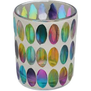 Mosaic Tea Light Candle Holder, Glass Votive Candle Holder Centerpiece Colorful Glass Mosaic Style Vivid Luster Glass Candle Holder for Bedroom Office Bar