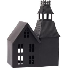 Boston International Halloween Village Black Metal Houses Tabletop Decorations for Home, 7.25" x 10", Haunted House