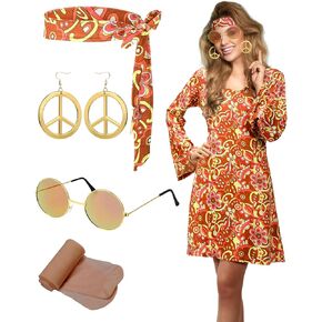 Janmercy 5 Pcs 70s 80s Hippie Costumes Accessories for Women 70's Disco Outfit for Halloween Party Cosplay