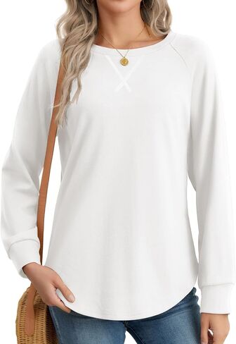 Women Tunic Tops Long Sleeve Shirts Lightweight Crew Neck Pullover Curved Hem Casual Sweatshirts in Saudi Arabia