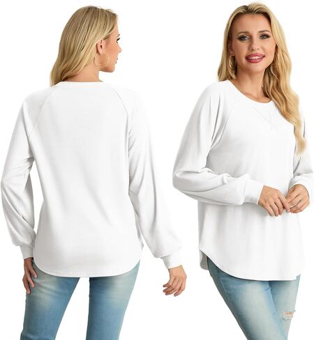 Women Tunic Tops Long Sleeve Shirts Lightweight Crew Neck Pullover Curved Hem Casual Sweatshirts in Saudi Arabia