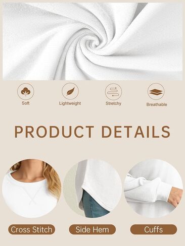 Women Tunic Tops Long Sleeve Shirts Lightweight Crew Neck Pullover Curved Hem Casual Sweatshirts in Saudi Arabia