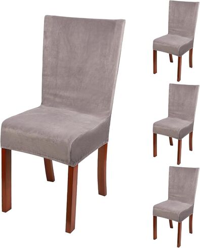 Dining Chair Covers Set of 4, 4pcs Gray Removable Soft Chair Seat Covers, Washable Stretch Universal Chair Protectors Covers Large Slipcovers for Home Kitchen Hotel Banquet Ceremony Decor in Kuwait