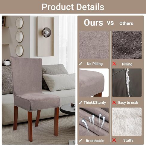 Dining Chair Covers Set of 4, 4pcs Gray Removable Soft Chair Seat Covers, Washable Stretch Universal Chair Protectors Covers Large Slipcovers for Home Kitchen Hotel Banquet Ceremony Decor in Kuwait
