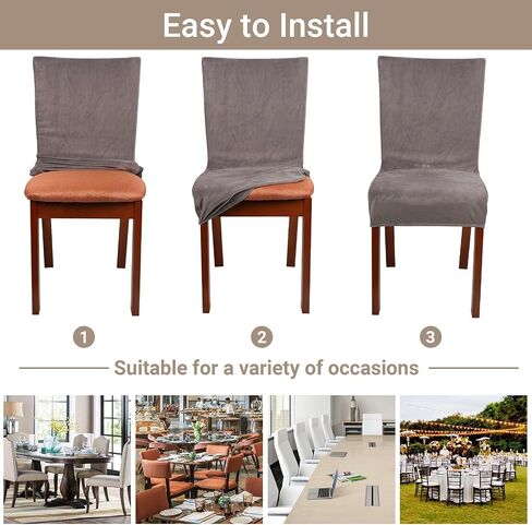 Dining Chair Covers Set of 4, 4pcs Gray Removable Soft Chair Seat Covers, Washable Stretch Universal Chair Protectors Covers Large Slipcovers for Home Kitchen Hotel Banquet Ceremony Decor in Kuwait