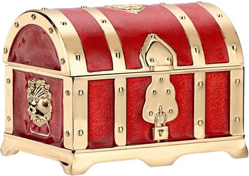 Hipiwe Vintage Red Treasure Chest Box Small Jewelry Trinket Box Organizer Keepsake Ring Earrings Box for Valentine Wedding Christmas Birthday Gift for Women Girls, Red Small in Saudi Arabia