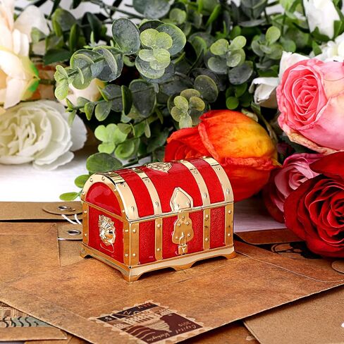 Hipiwe Vintage Red Treasure Chest Box Small Jewelry Trinket Box Organizer Keepsake Ring Earrings Box for Valentine Wedding Christmas Birthday Gift for Women Girls, Red Small in Saudi Arabia