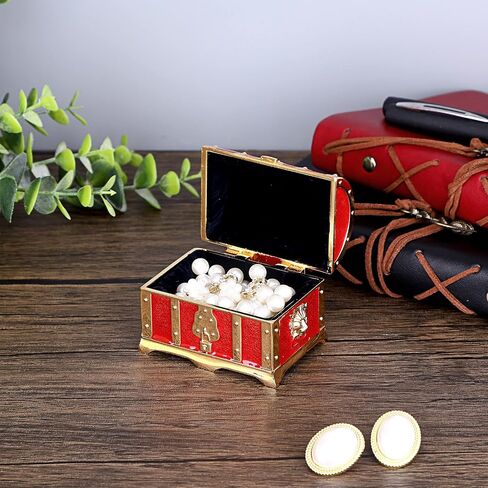 Hipiwe Vintage Red Treasure Chest Box Small Jewelry Trinket Box Organizer Keepsake Ring Earrings Box for Valentine Wedding Christmas Birthday Gift for Women Girls, Red Small in Saudi Arabia